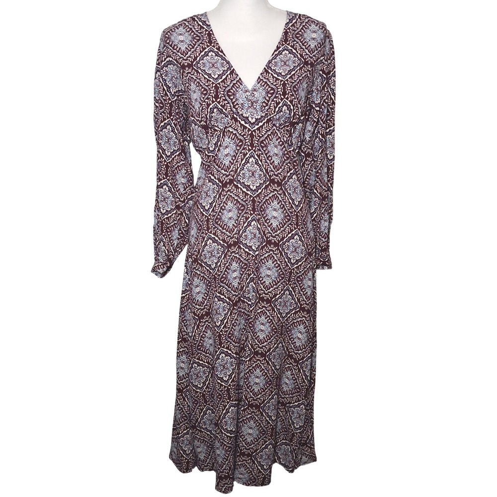 NWT LOFT Medallion V-Neck Midi Dress 2 Burgundy Empire Waist Boho Western Fall